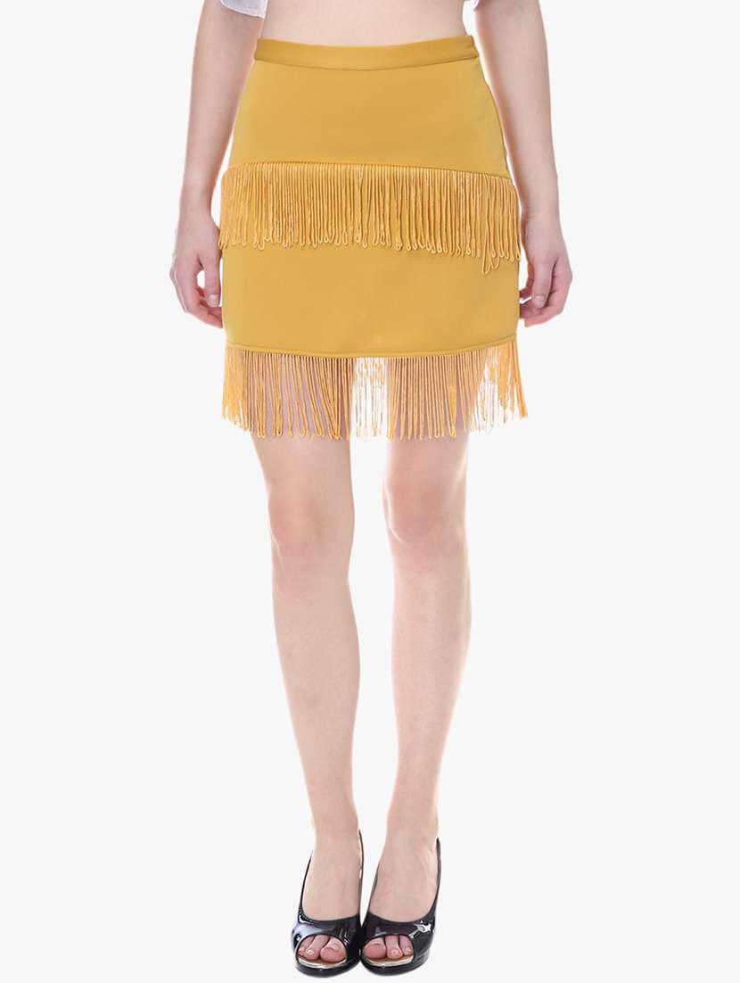 high rise tassel detail skirt