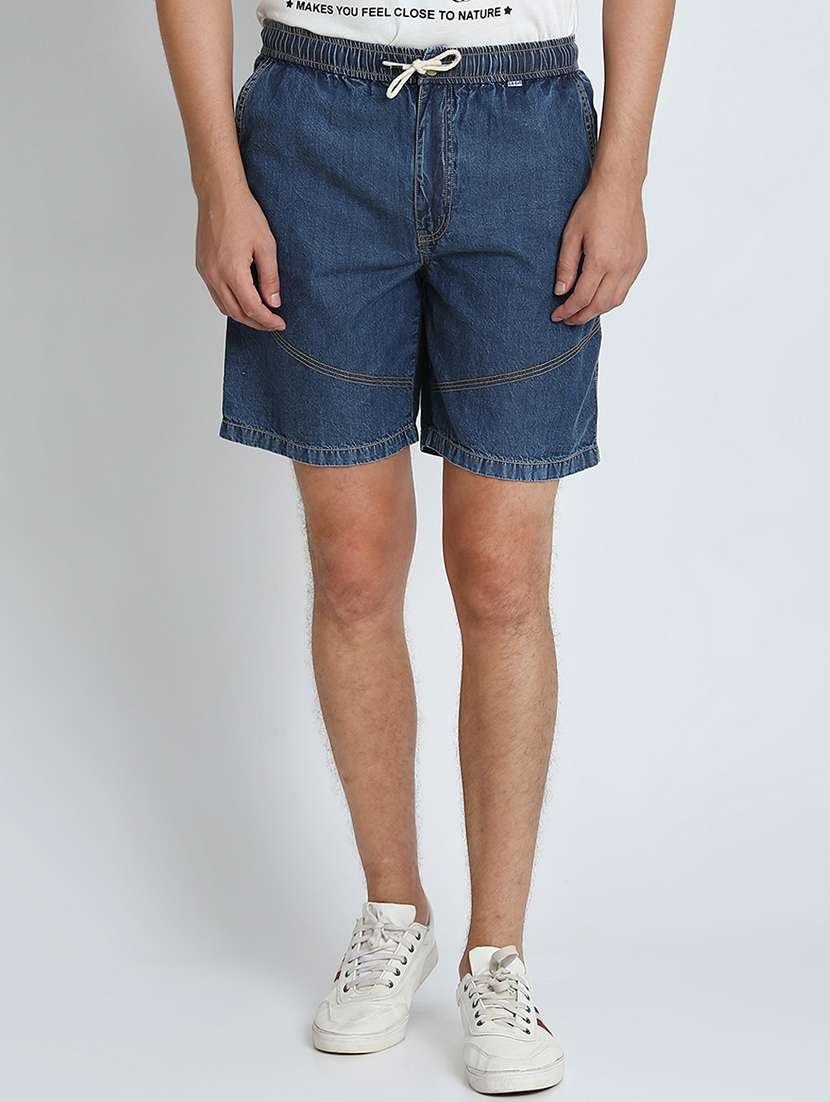 blue solid shorts