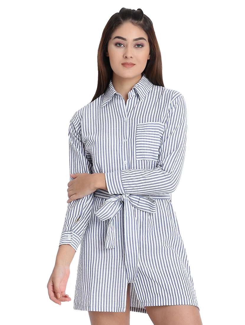 tie front striped shirt dress