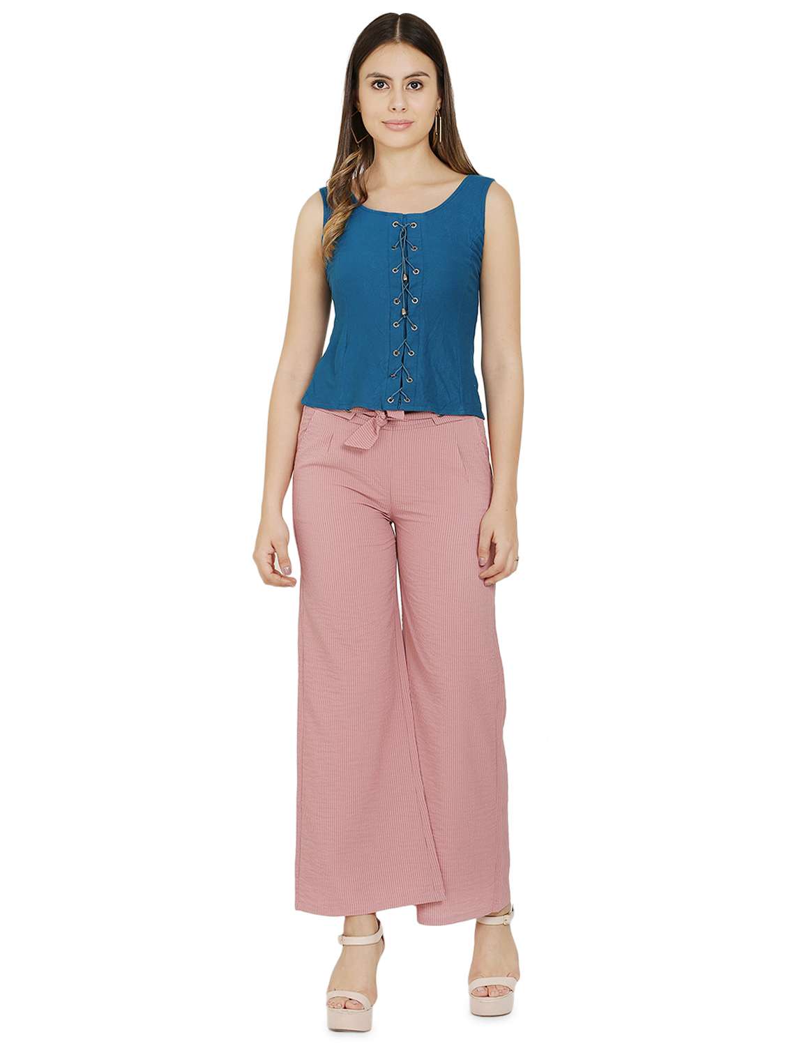 tie front striped wide leg trouser - 16704344 - Standard Image - 3