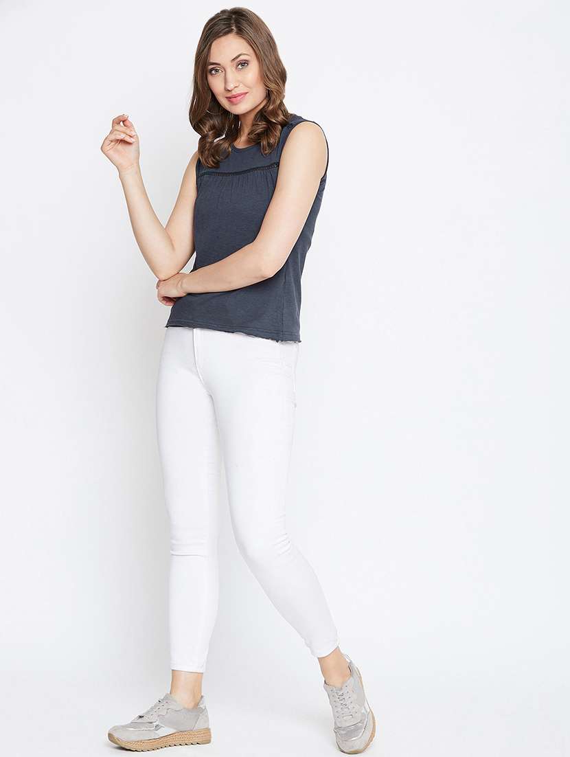 lace detail round neck top - 16704352 - Standard Image - 3
