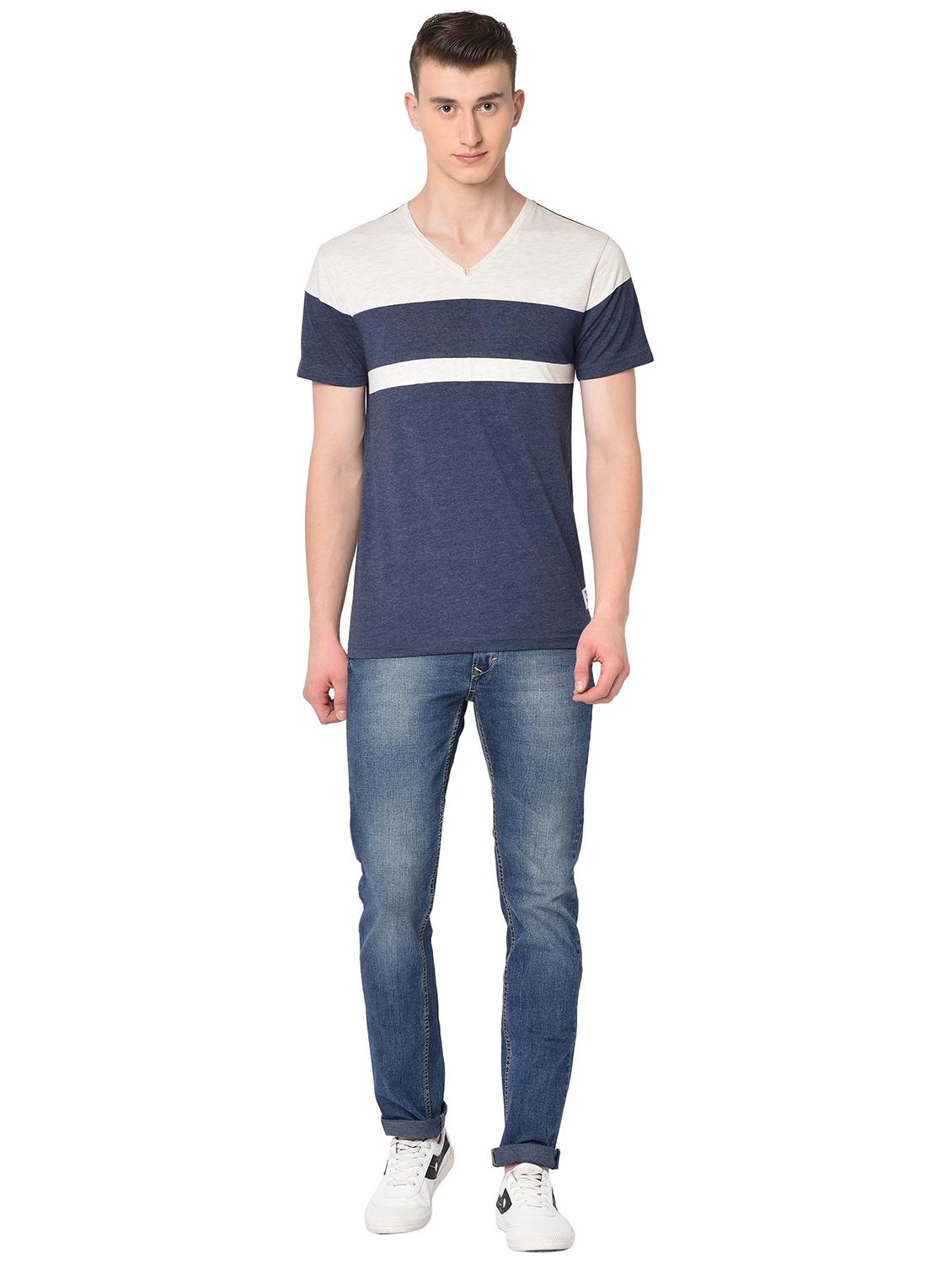 blue color block t-shirt - 16704432 - Standard Image - 3