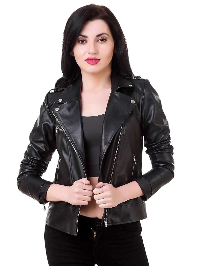 lapel neck leather/leatherette jacket