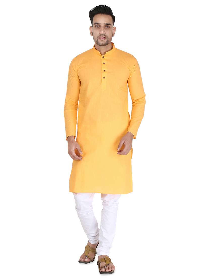 yellow solid long kurta - 16705561 - Zoom Image - 0