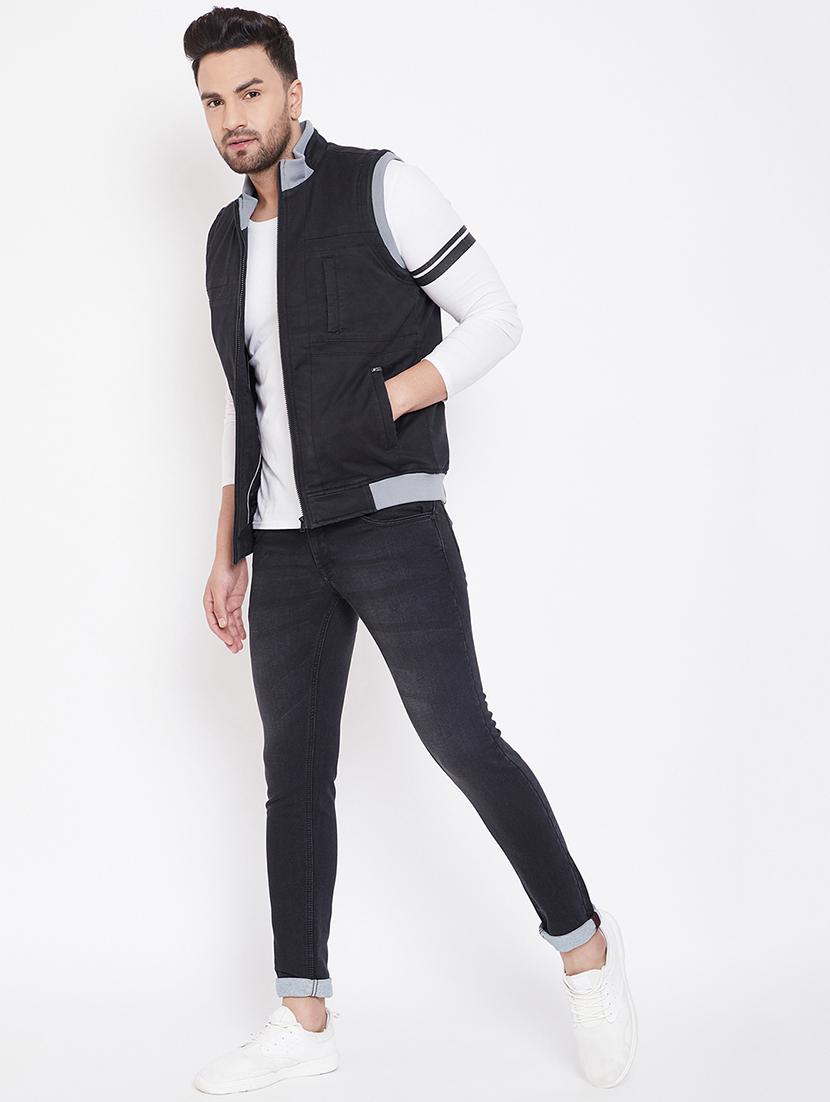 black solid casual jacket - 16706045 - Standard Image - 3