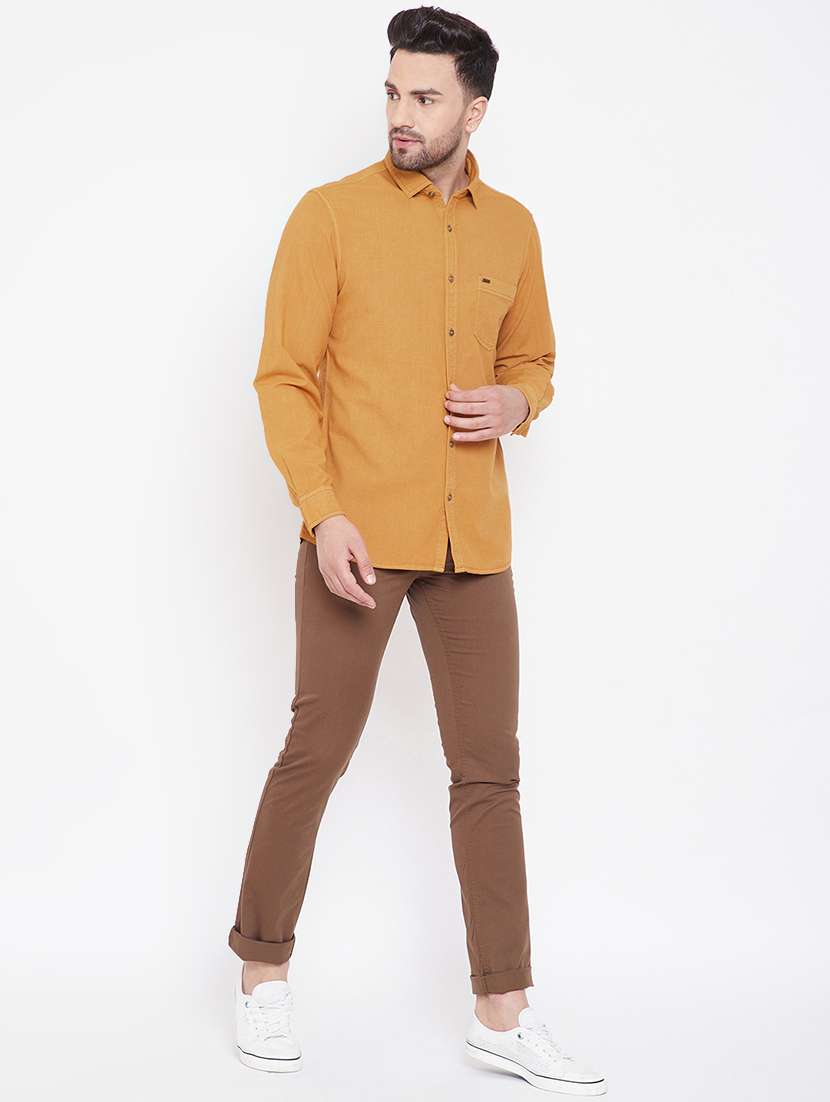 orange solid casual shirt - 16706072 - Standard Image - 3