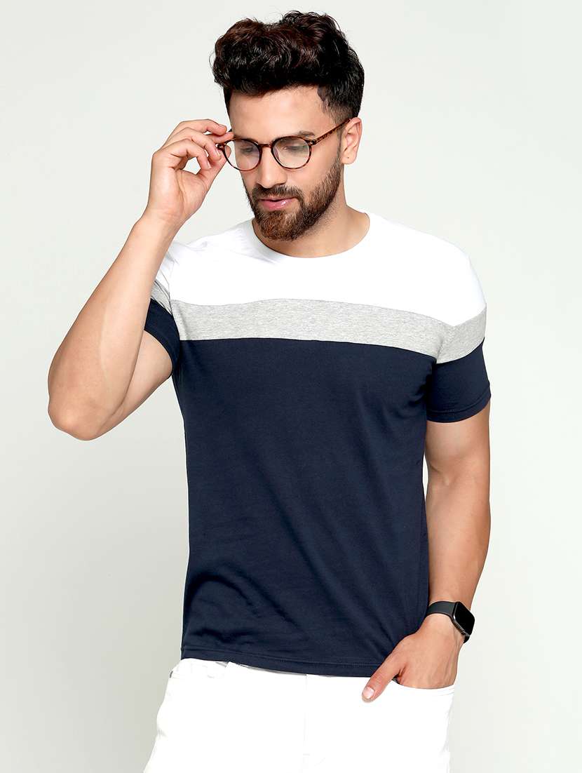 navy blue color block t-shirt