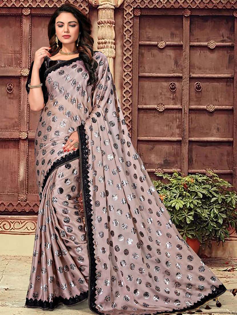 foil print bordered saree  with blouse