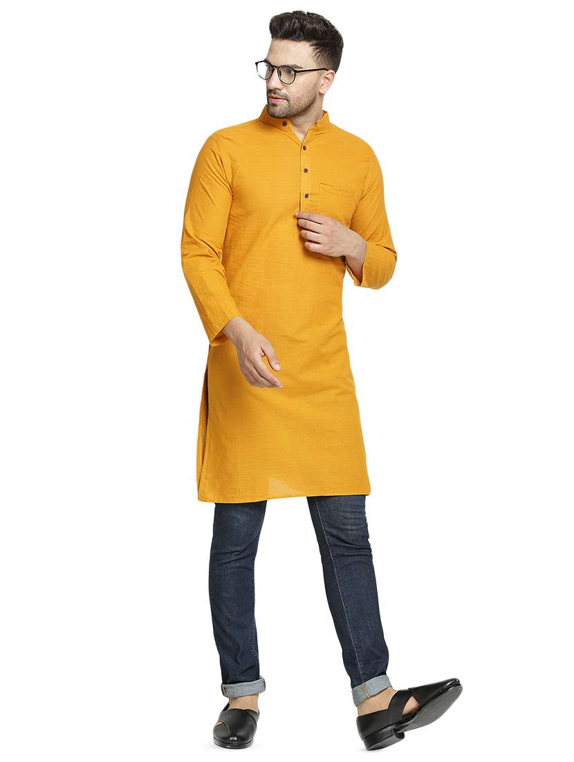 yellow solid long kurta - 16708917 -  Standard Image - 3