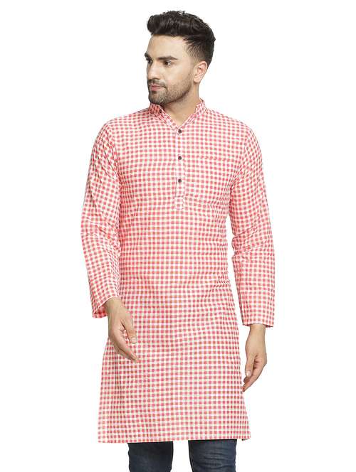 red checkered long kurta - 16708919 -  Standard Image - 0