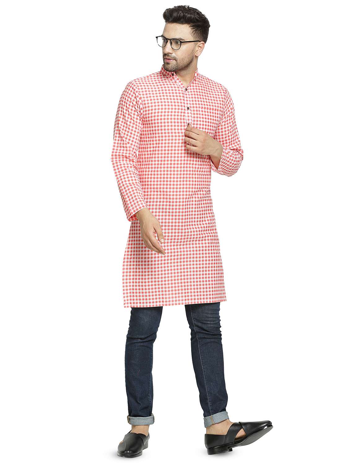 red checkered long kurta - 16708919 -  Standard Image - 3