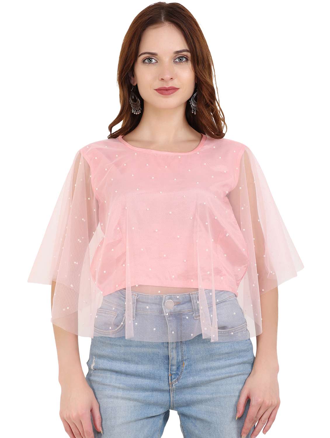 round neck cape sleeved top 