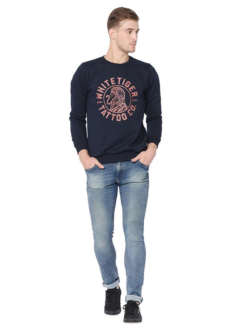 navy blue chest print sweatshirt - 16709916 - Standard Image - 3
