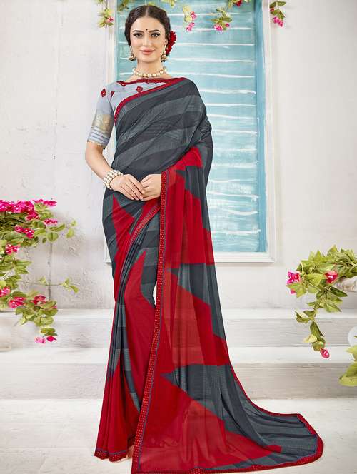 abstract printed saree with blouse - 16711587 - Standard Image - 0