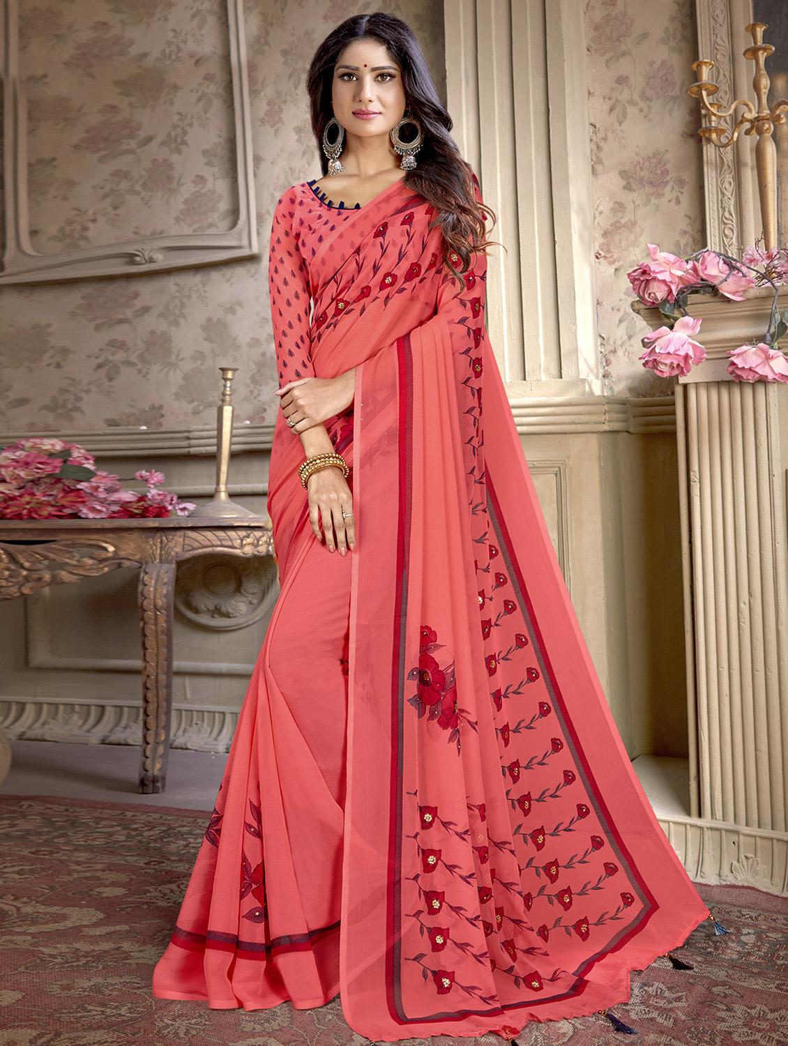 floral printed saree with blouse - 16711626 - Zoom Image - 0