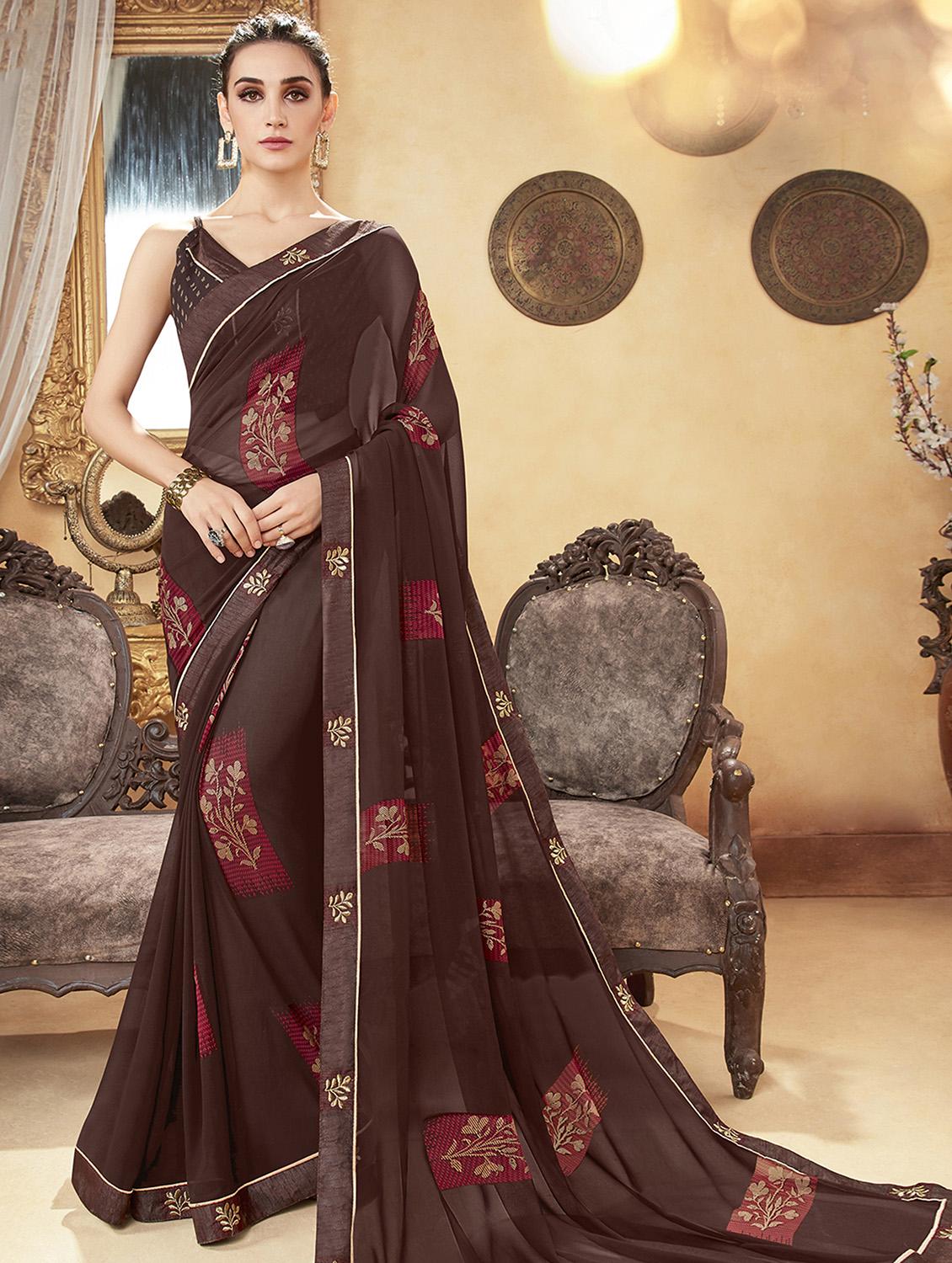 floral printed saree with blouse - 16711631 - Zoom Image - 0