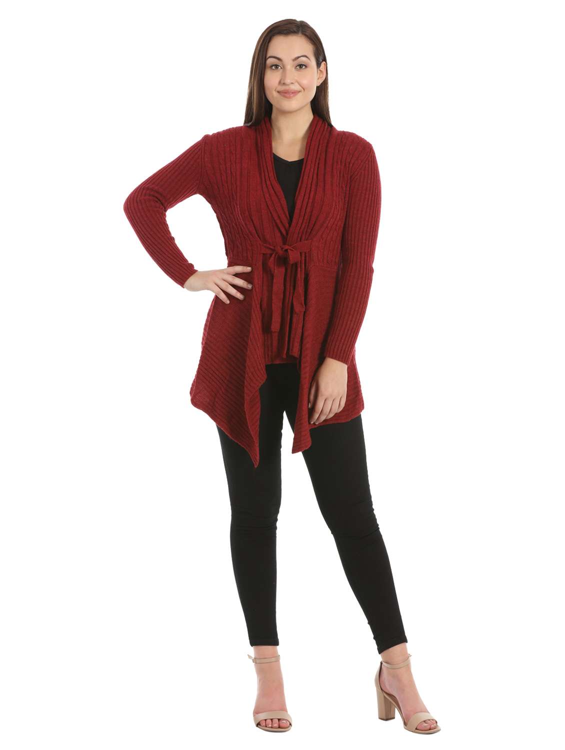 tie front asymmetric cardigan - 16711765 -  Standard Image - 3