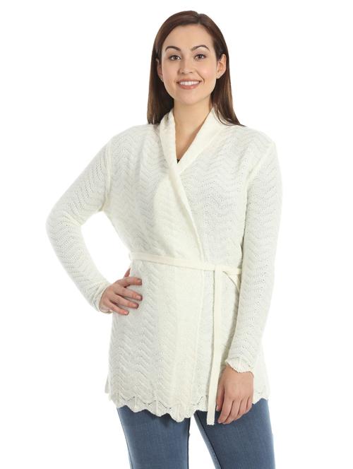 tie front acrylic wool blend cardigan - 16711769 - Standard Image - 0