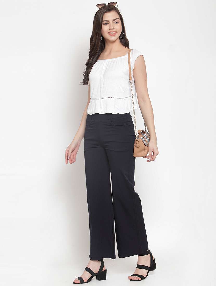 high rise solid wide leg trouser - 16711988 - Standard Image - 3