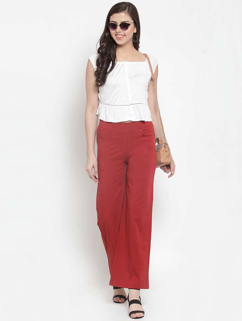 high rise solid wide leg trouser - 16711989 - Standard Image - 3