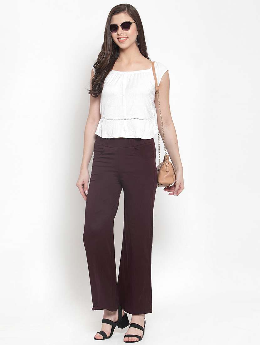 high rise solid wide leg trouser - 16711990 -  Standard Image - 3
