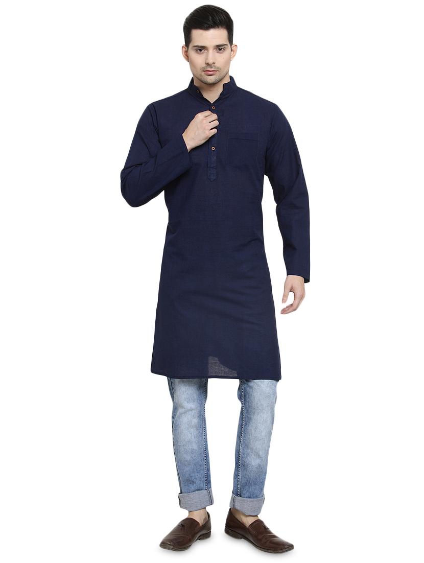 navy blue solid long kurta - 16712275 -  Zoom Image - 0