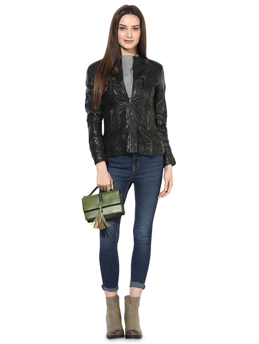 zipper detail leather jacket - 16713633 - Standard Image - 3