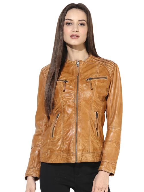 zipper detail leather jacket - 16713634 - Standard Image - 0
