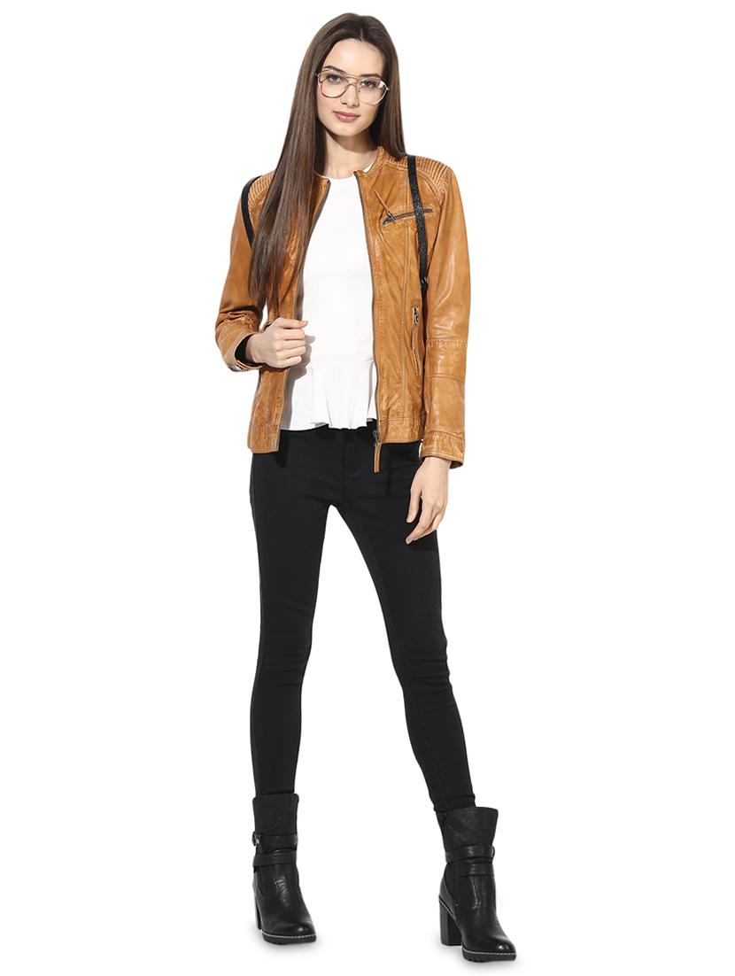 zipper detail leather jacket - 16713634 - Standard Image - 3