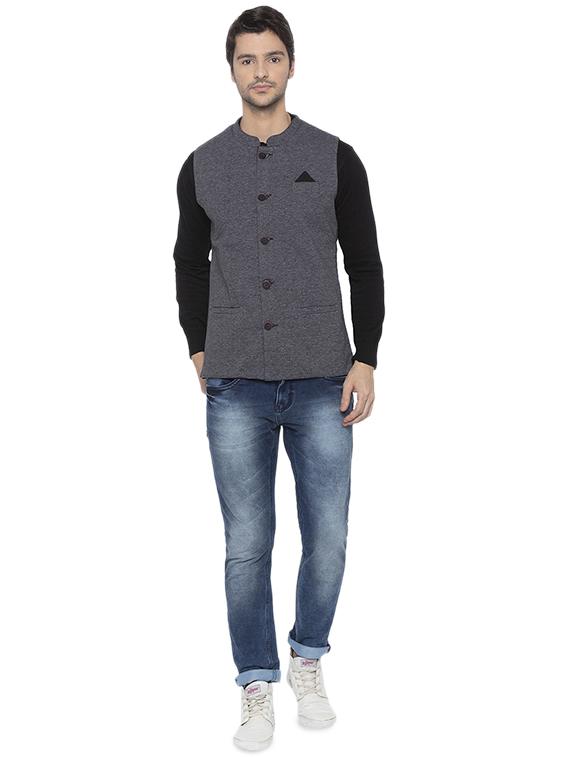 grey solid nehru jacket - 16713982 - Standard Image - 3