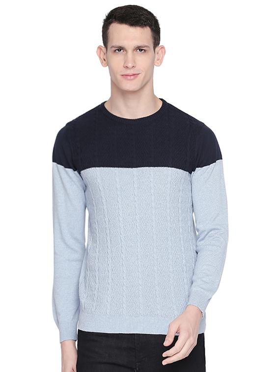 light blue color block pullover - 16713991 - Zoom Image - 0