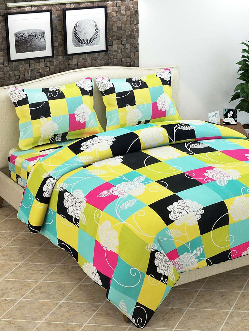 multocolor polycotton 1 double bedsheet with 2 pillow covers