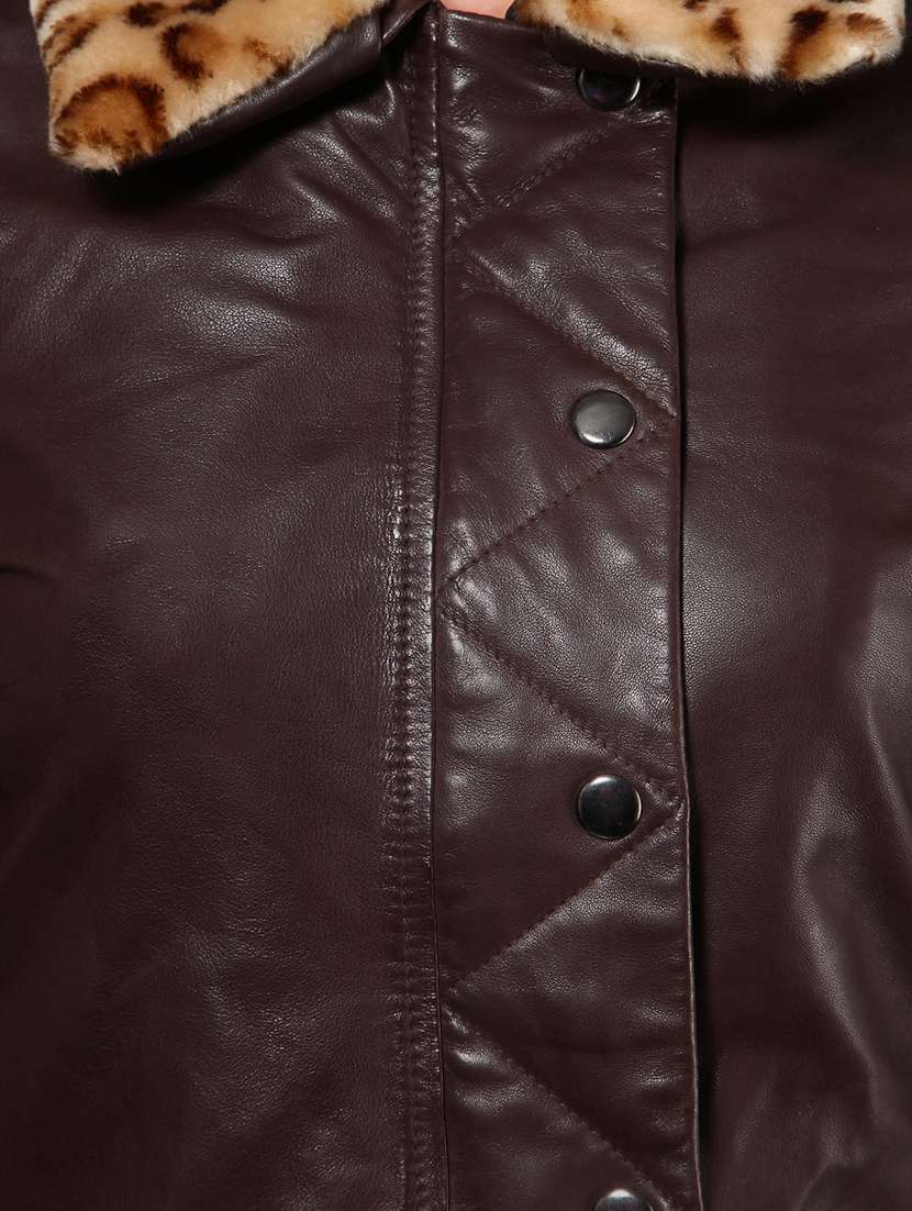 animal print collar leather jacket  - 16717173 -  Standard Image - 3