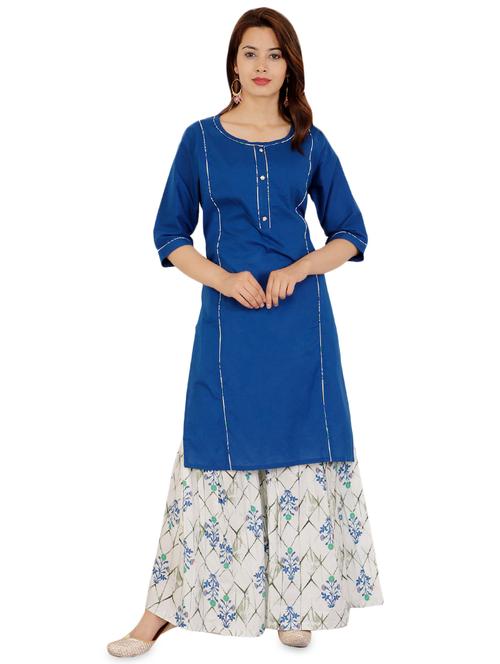 solid kurta palazzo set - 16717185 - Standard Image - 0