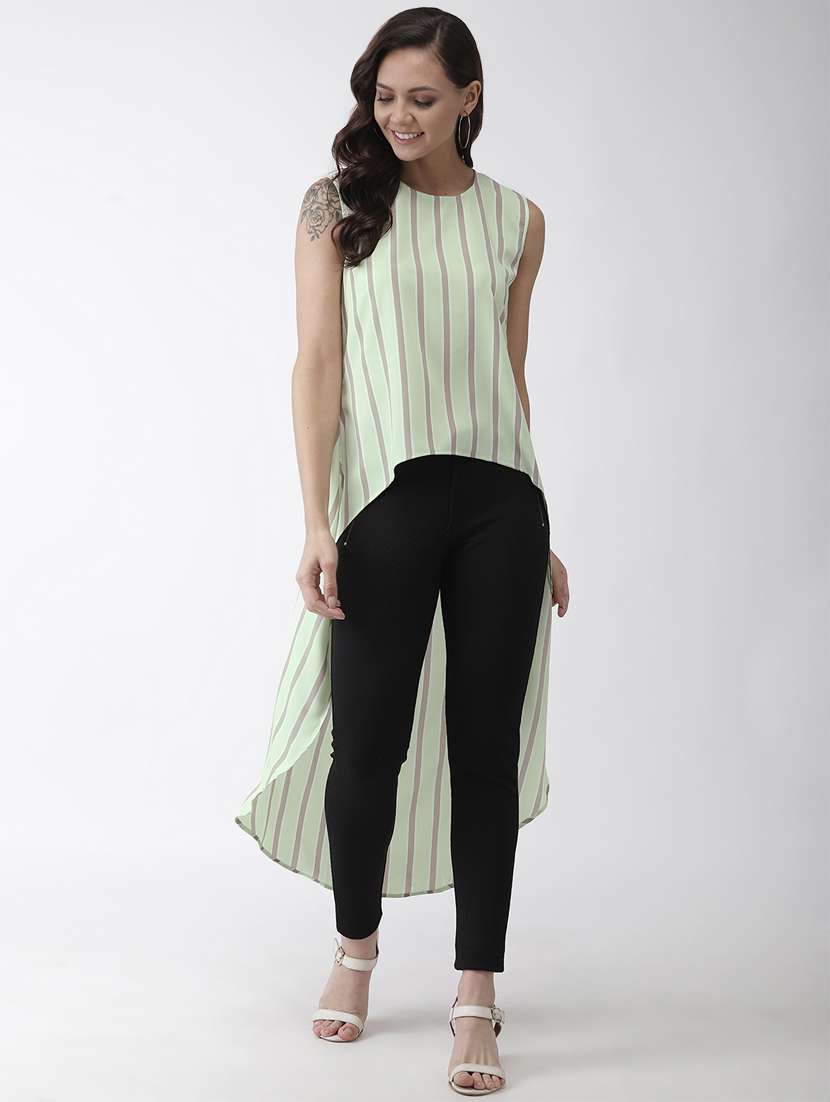 round neck striped high low top 
