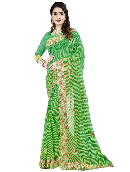 leheriya print bordered saree with blouse - 16717358 - Standard Image - 0