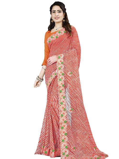 leheriya print bordered saree with blouse - 16717362 -  Standard Image - 0