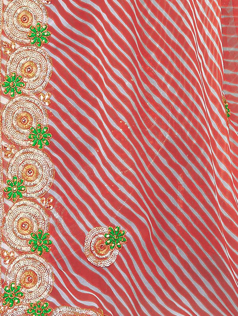 leheriya print bordered saree with blouse - 16717362 - Standard Image - 3