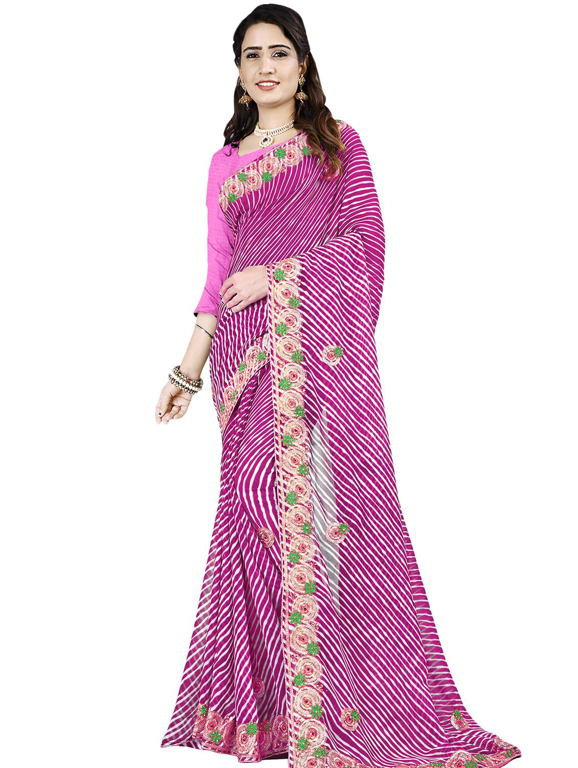 leheriya print bordered saree with blouse - 16717363 - Zoom Image - 0