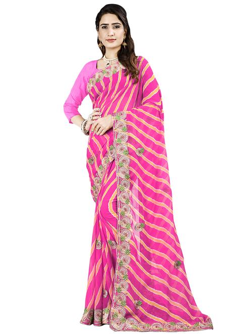 leheriya print bordered saree with blouse - 16717366 - Standard Image - 0