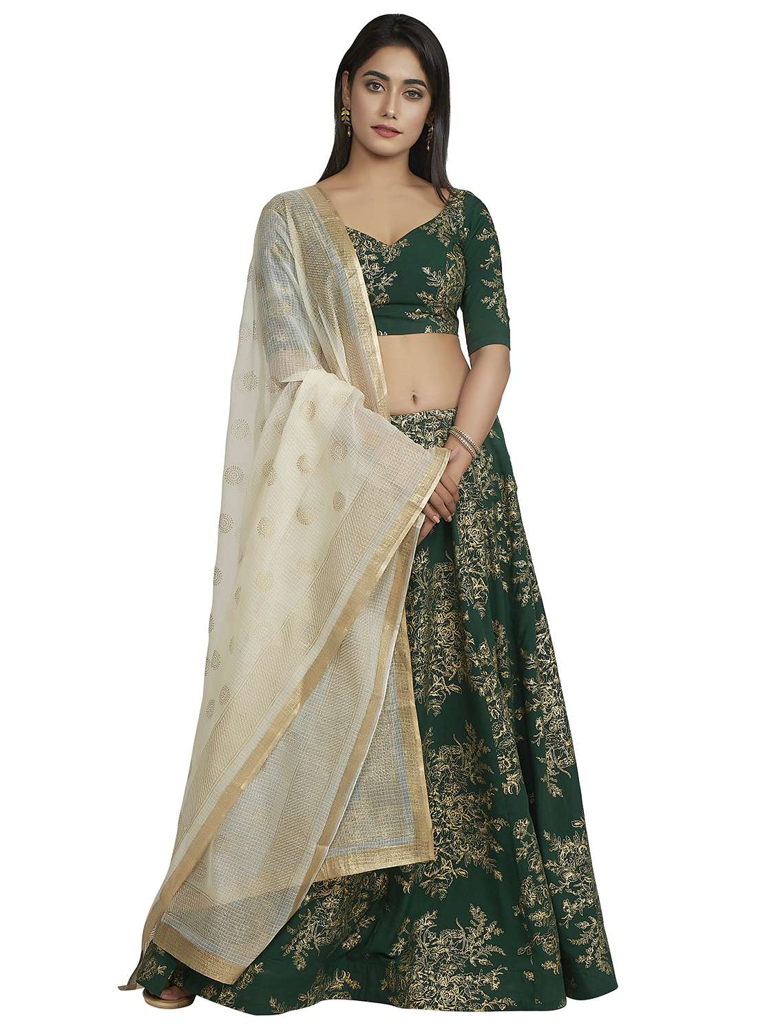 green rayon flared lehenga