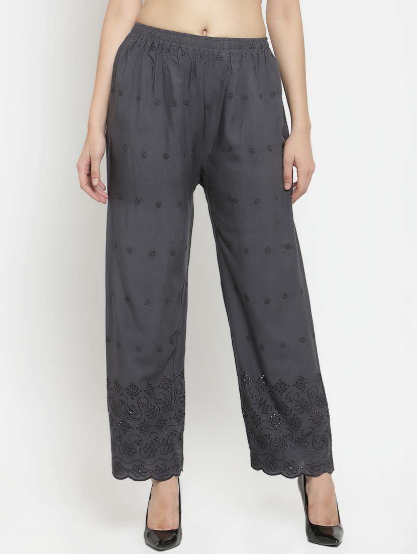 high rise embroidered straight palazzo - 16718112 -  Zoom Image - 0