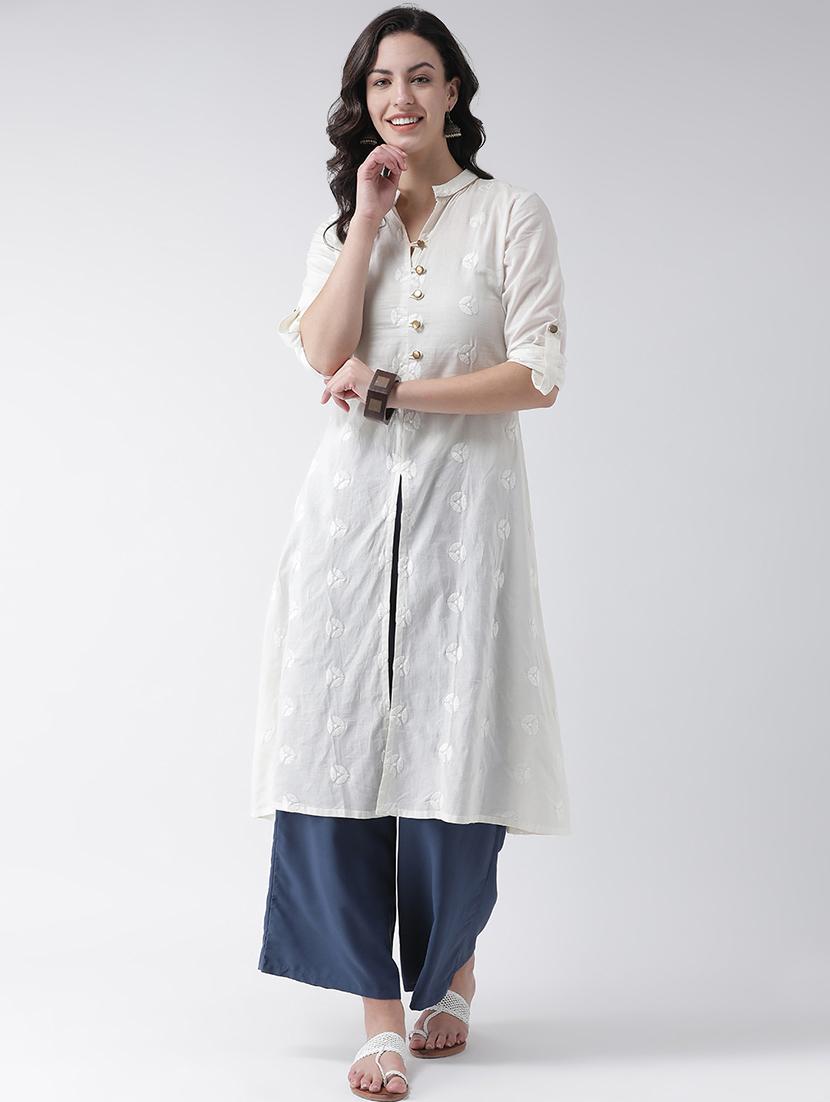 solid embroiered a-line kurta - 16719440 - Zoom Image - 0
