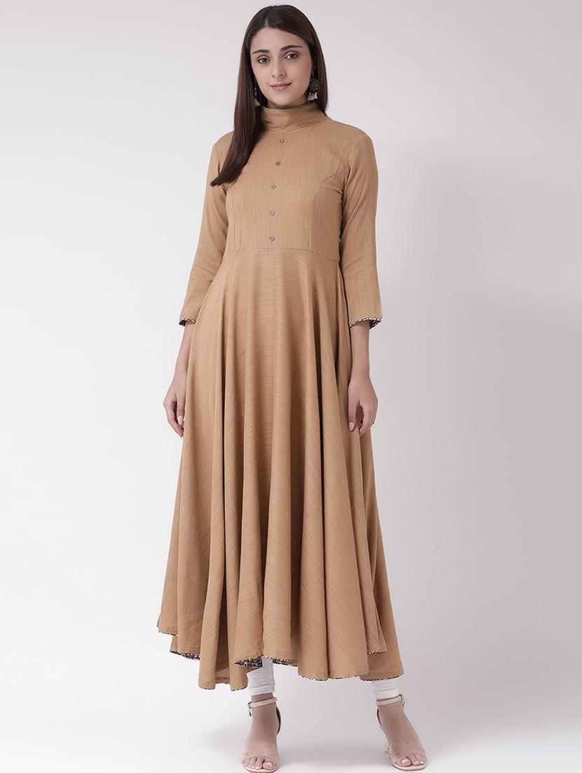 solid high neck flared kurta - 16719445 -  Zoom Image - 0