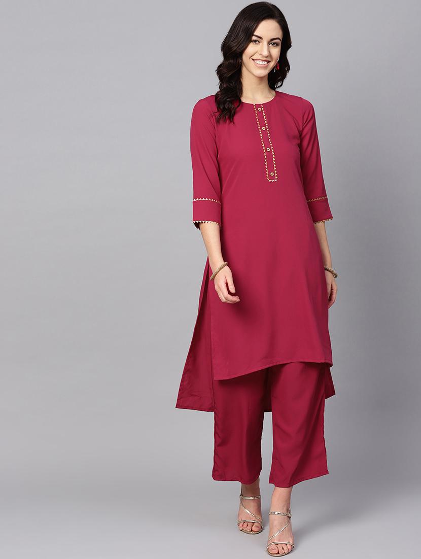 high low kurta palazzo set - 16720580 - Zoom Image - 0