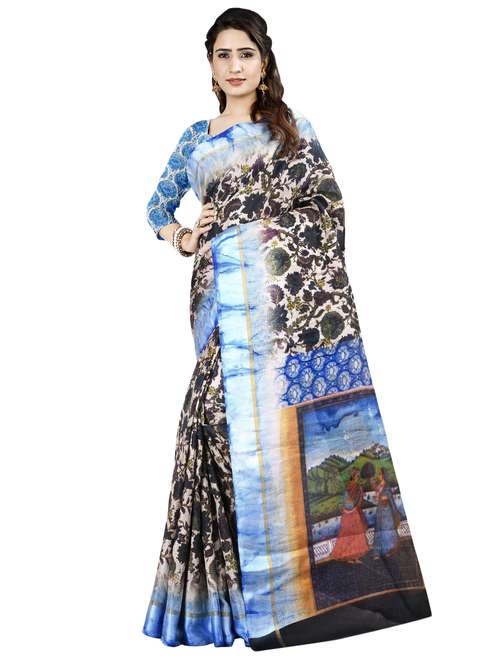 floral printed bordered saree with blouse - 16720631 - Standard Image - 0