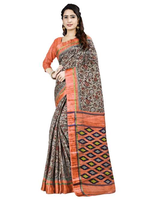 floral printed bordered saree with blouse - 16720633 - Standard Image - 0