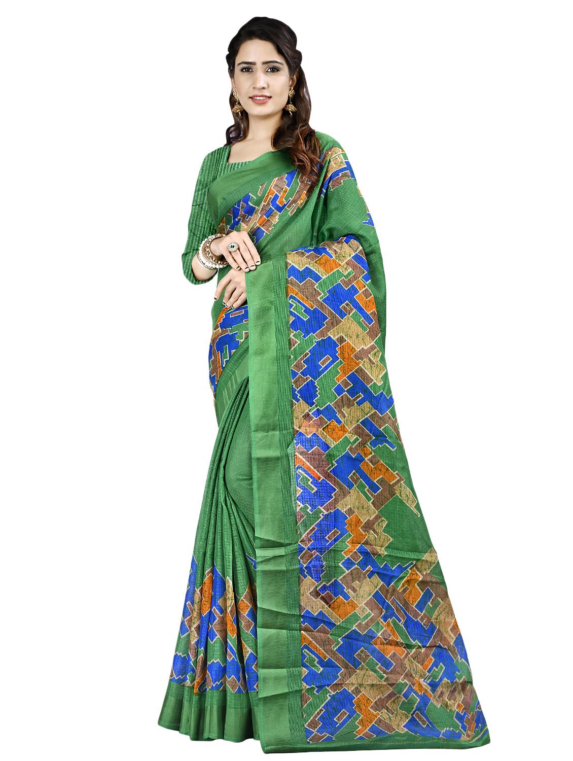 geometric printed bordered saree with blouse - 16720641 -  Zoom Image - 0