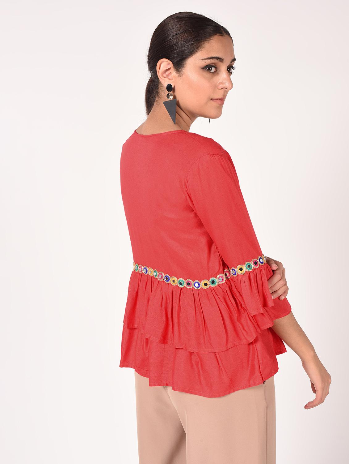 v neck mirror work layered top - 16721201 - Standard Image - 3
