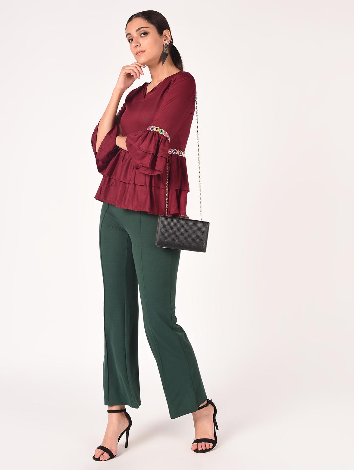 v neck mirror work layered top - 16721204 - Zoom Image - 0